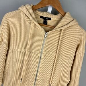 Forever 21 Thermal Waffle Knit Cropped Hoodie Womens S Beige Jacket Zip Up